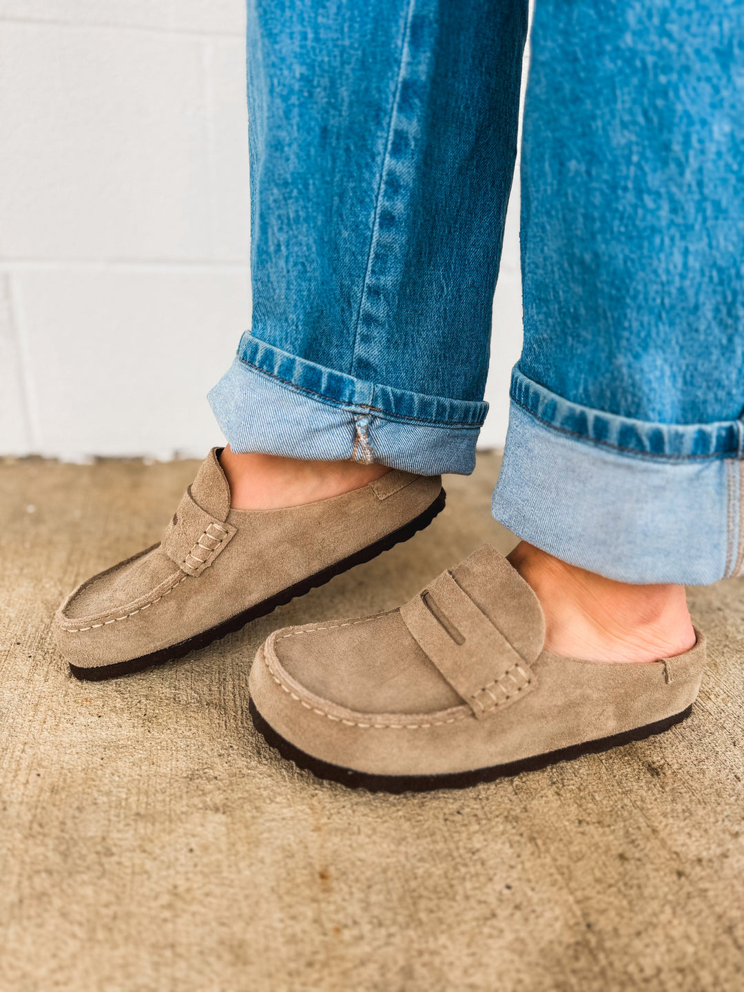 Birkenstock Naples Wrapped Suede Leather Clog - Taupe