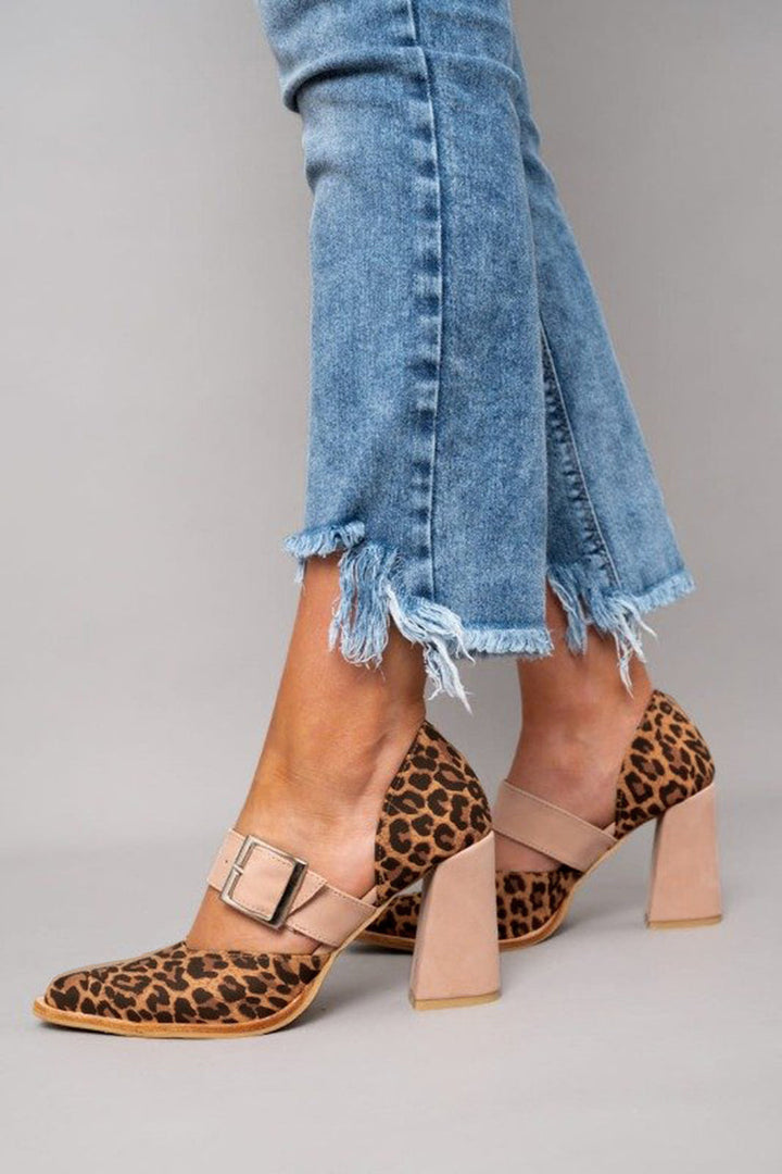 Hayley - Leopard Print Faux Suede Sandals with Block Heel