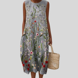 Gray Dress with Floral Embroidery