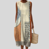 Beige Dress with Mosaic Patchwork