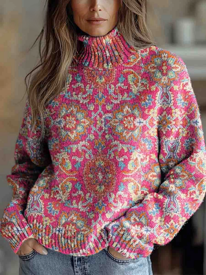 Martha - Maglione Etno-Retro con Collo Alto