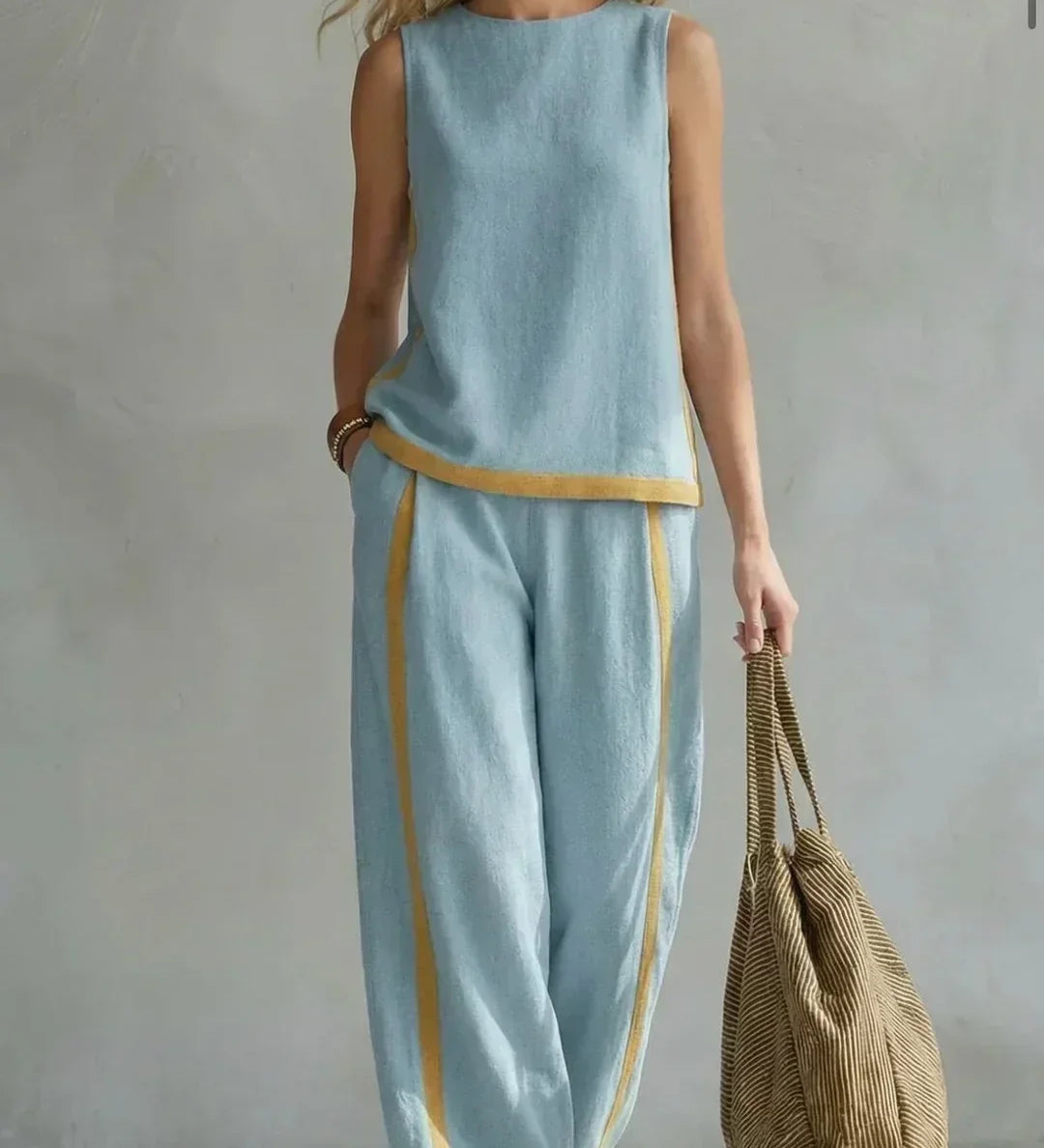 Ursula - Elegant and Casual Gilet and Trousers Set with Bicolour Finishes