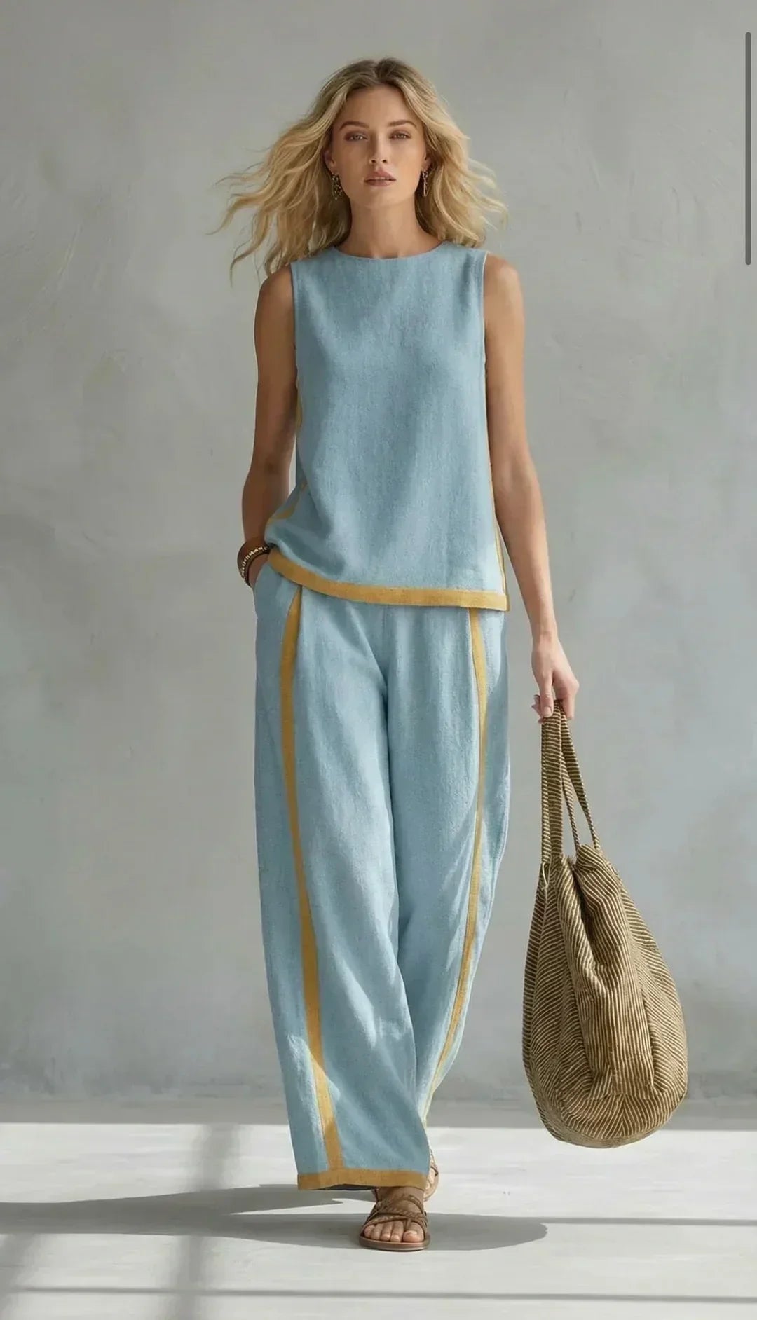 Ursula - Elegant and Casual Gilet and Trousers Set with Two-Tone Finishes