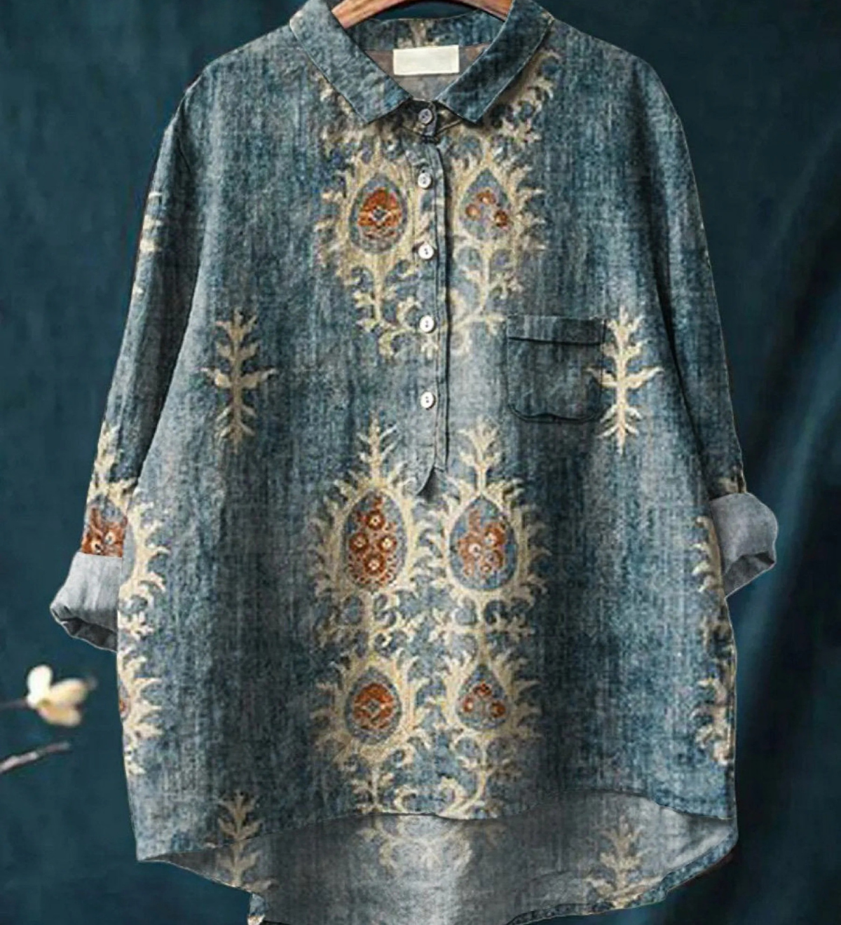 Rose | Legere Damenbluse mit ethnischem Vintage-Blumenprint