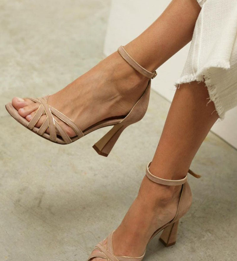 Summer - Patchwork Round-Toe Narrow-Heel Sandals