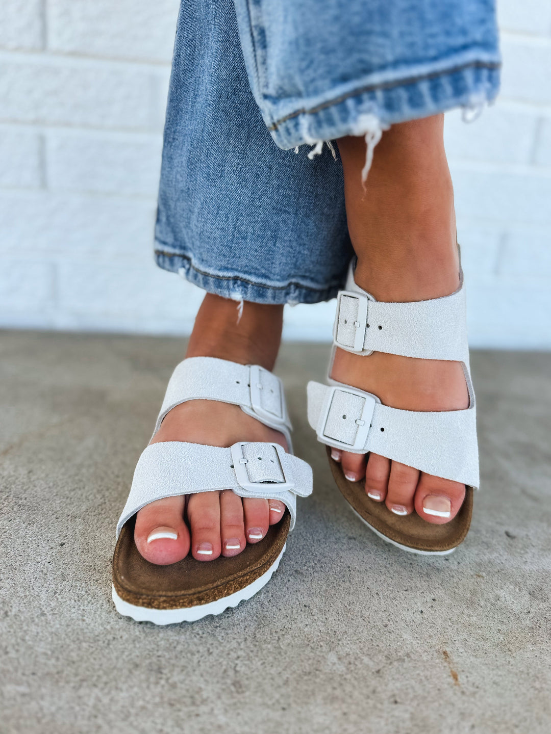 Birkenstock Arizona Soft Footbed Sandal - Modern Suede Antique White