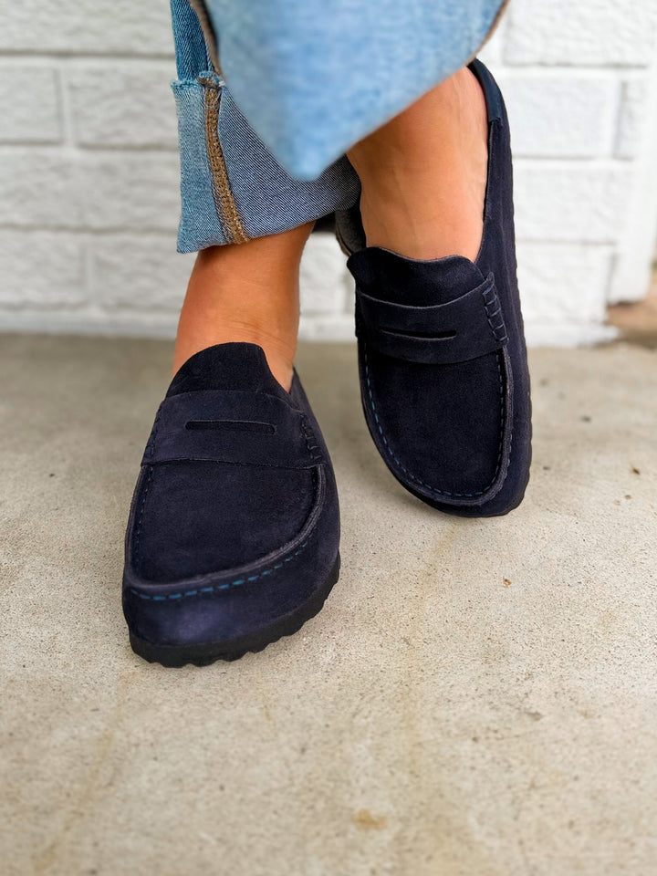 Birkenstock Naples Wrapped Suede Leather Clog - Midnight Navy