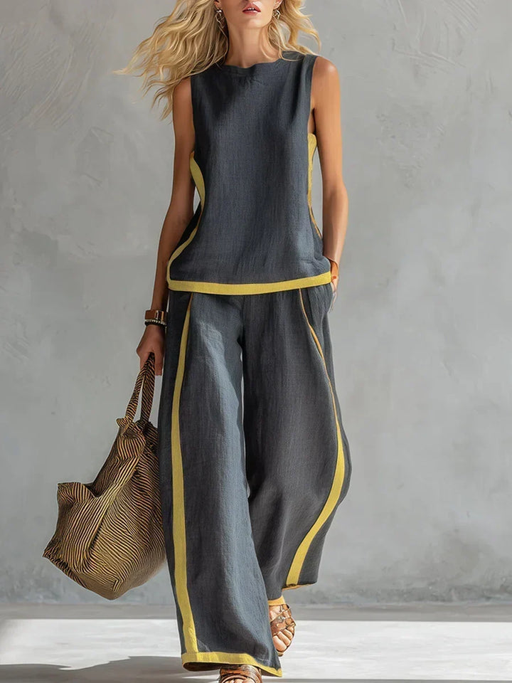 Ursula - Elegant and Casual Gilet and Trousers Set with Two-Tone Finishes