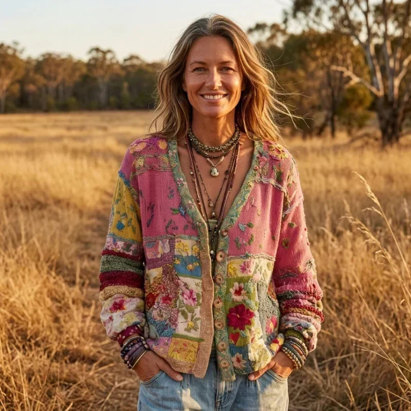 AMELIA | Cardigan Donna in Maglia Patchwork Floreale