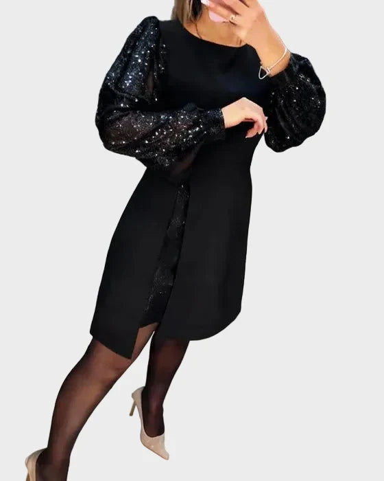 Iwona - Elegant dress with shimmering puff sleeves