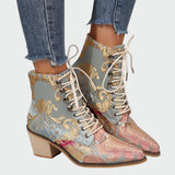 Hannah - Floral Faux Leather Ankle Boots