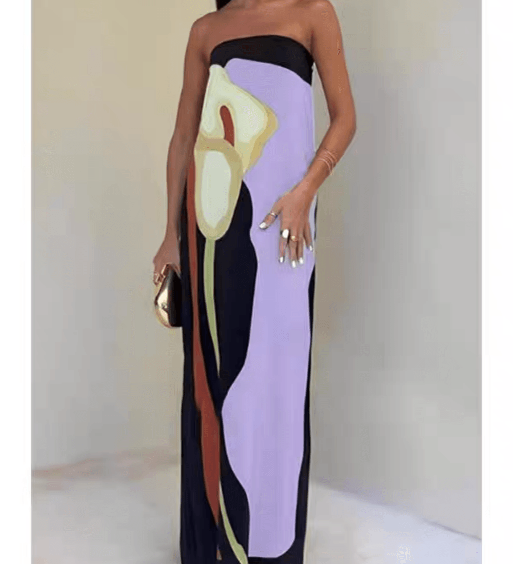 Ursula | Maxi-Abendkleid mit Print ärmellos aus Stil costiero