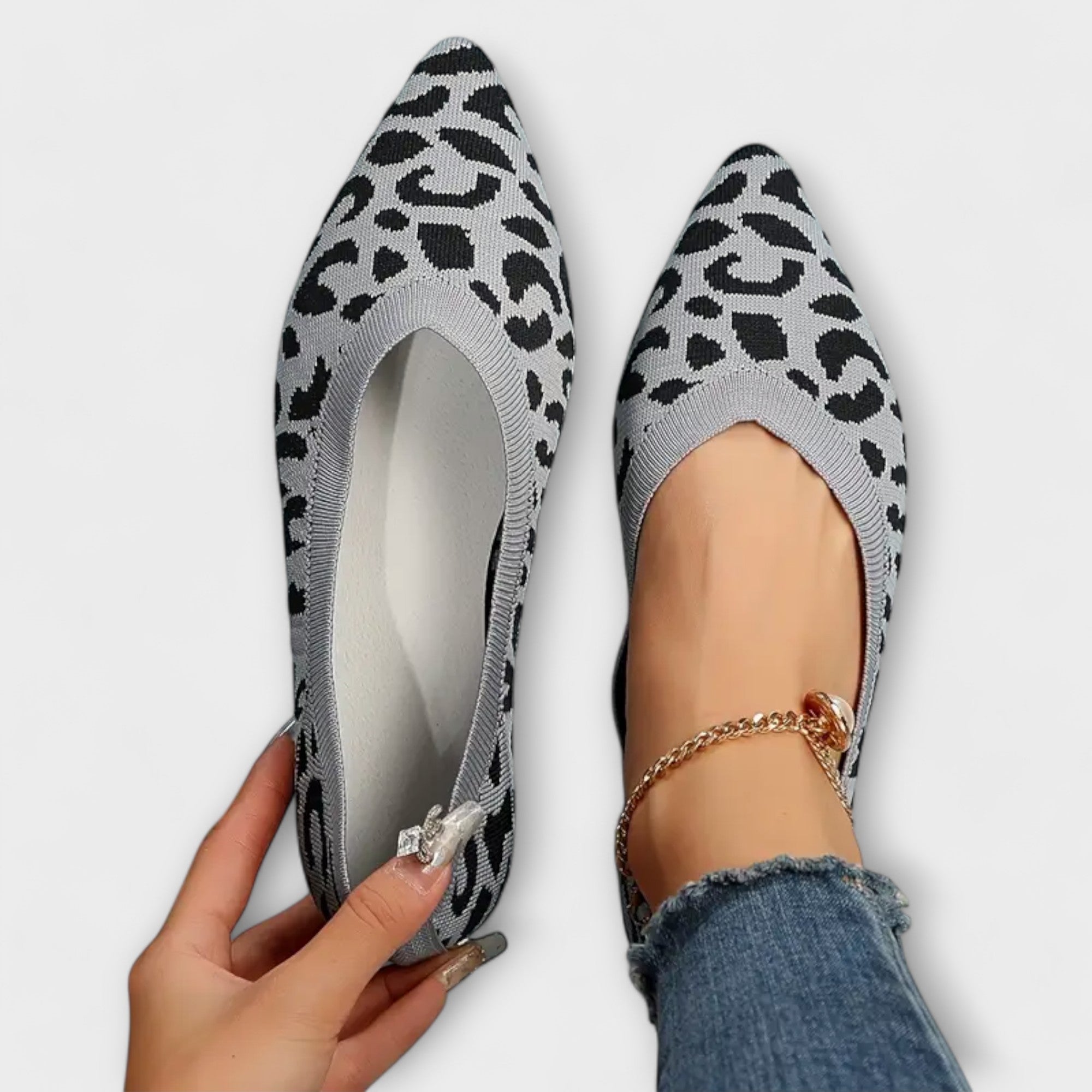 Grace - Lace Ballet Flats with Leopard Print