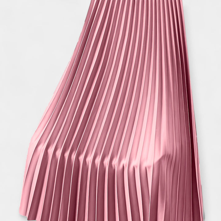 Long Pleated Satin Skirt