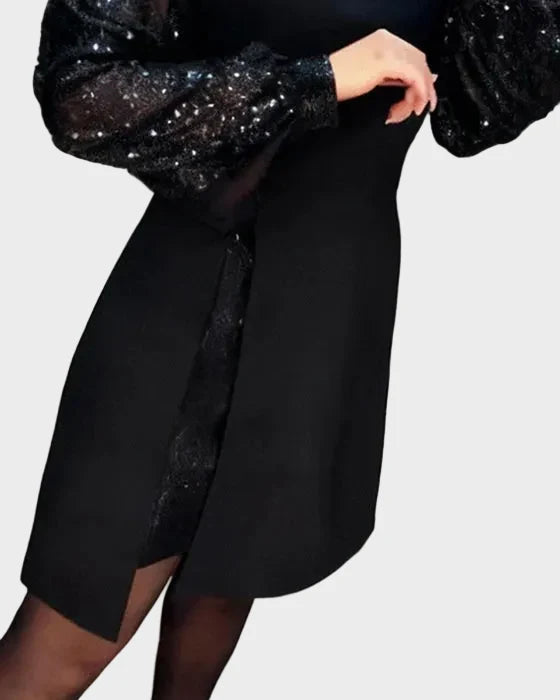Iwona - Elegant dress with shimmering puff sleeves
