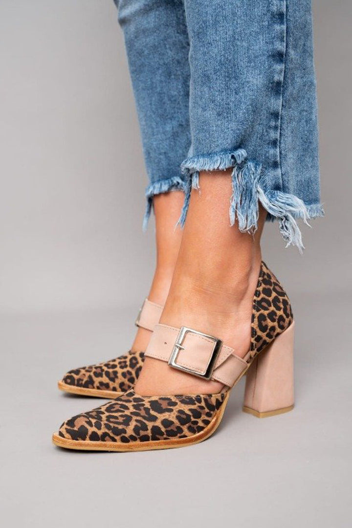 Hayley - Leopard Print Faux Suede Sandals with Block Heel