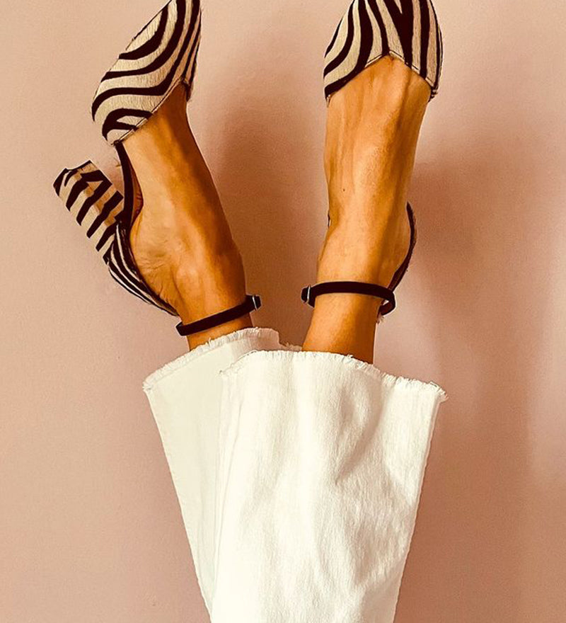 Nora - Zebra Print Mid-Heel Sandals