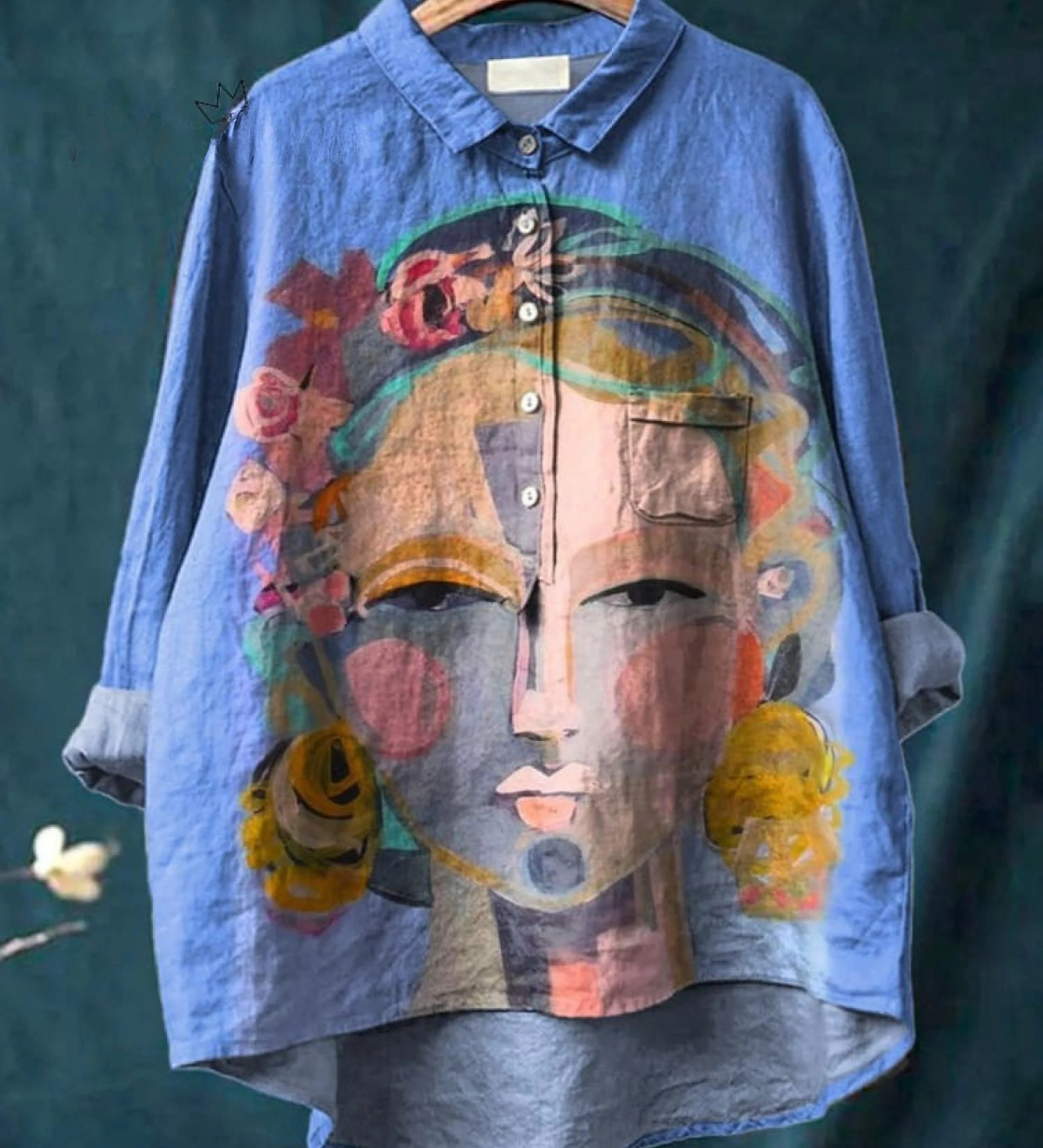Martha | Legeres T-Shirt mit Frida-Porträt in Ölprint