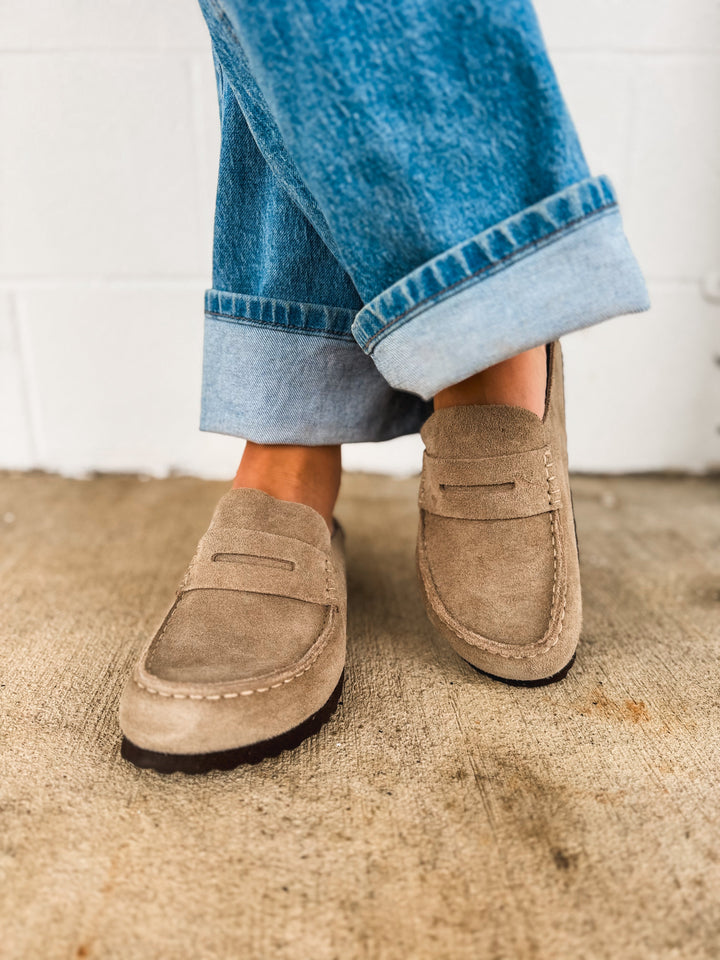 Birkenstock Naples Wrapped Suede Leather Clog - Taupe