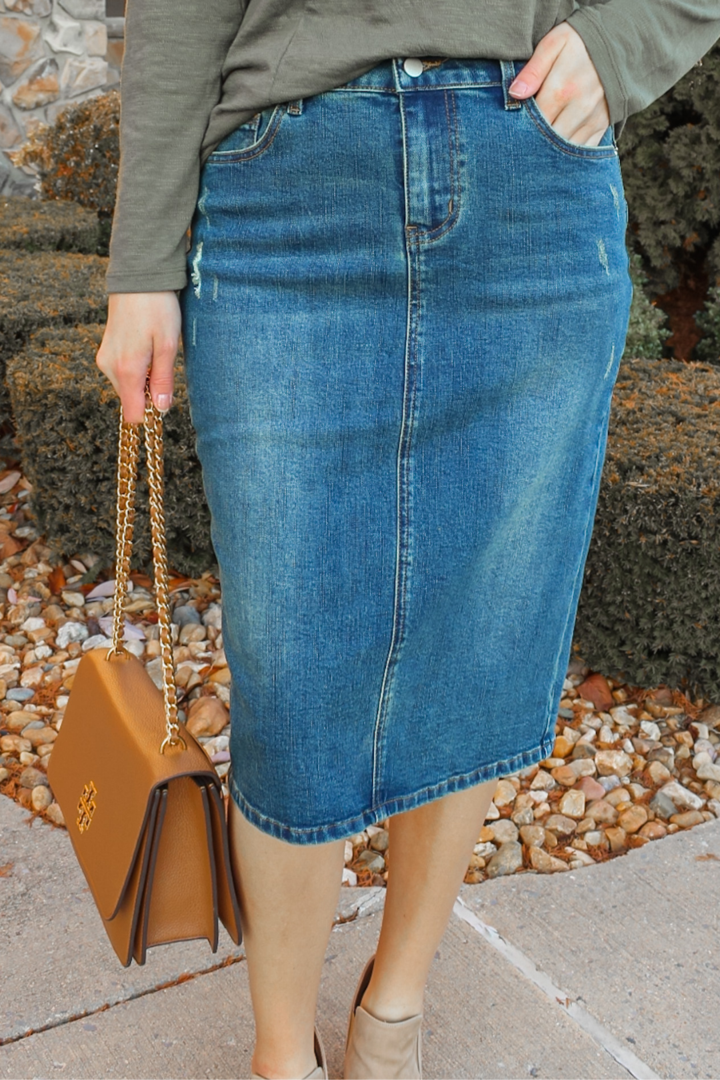Piper Distressed Denim Skirt in Vintage (Final Sale)