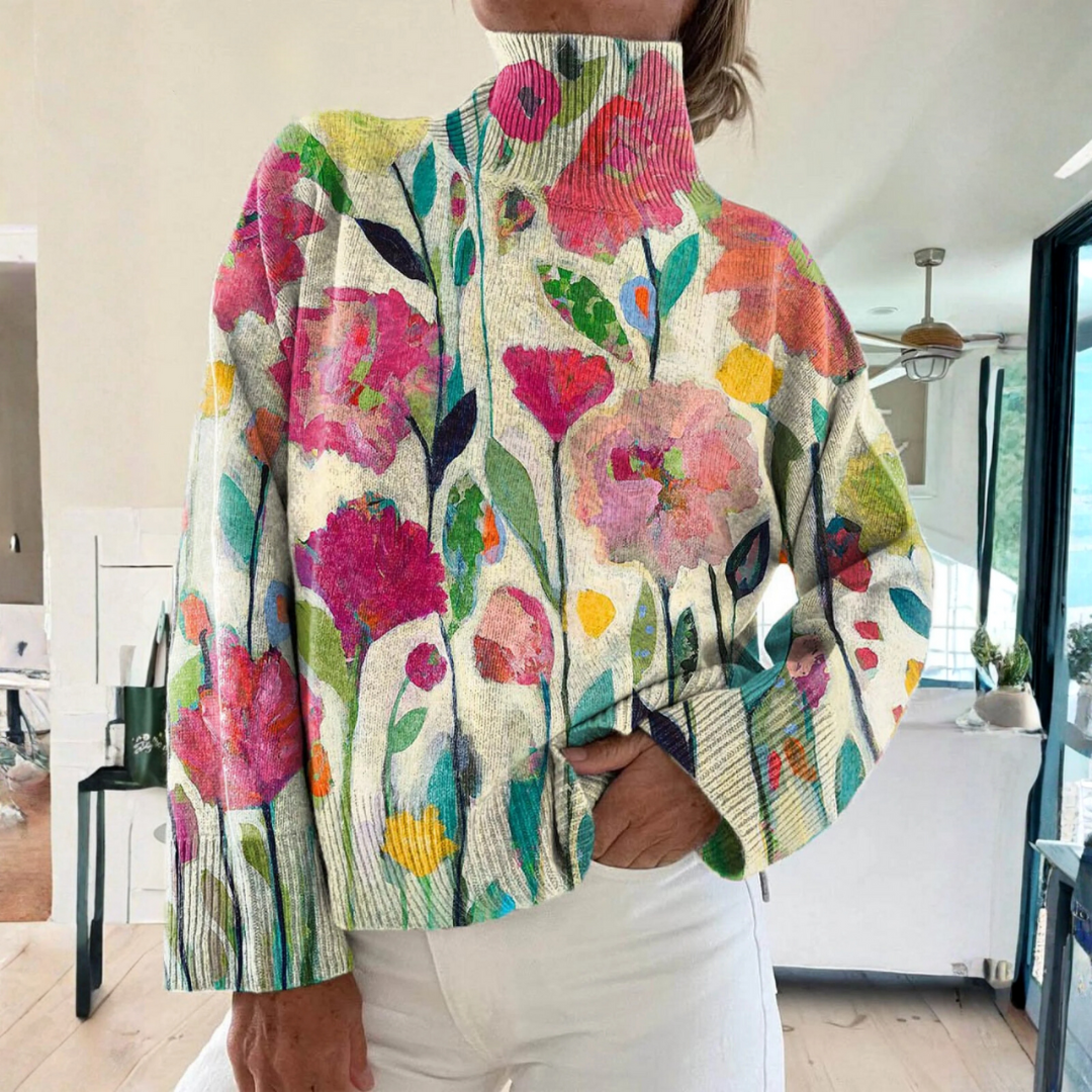 Aurora - Maglione a collo alto con stampa floreale vintage