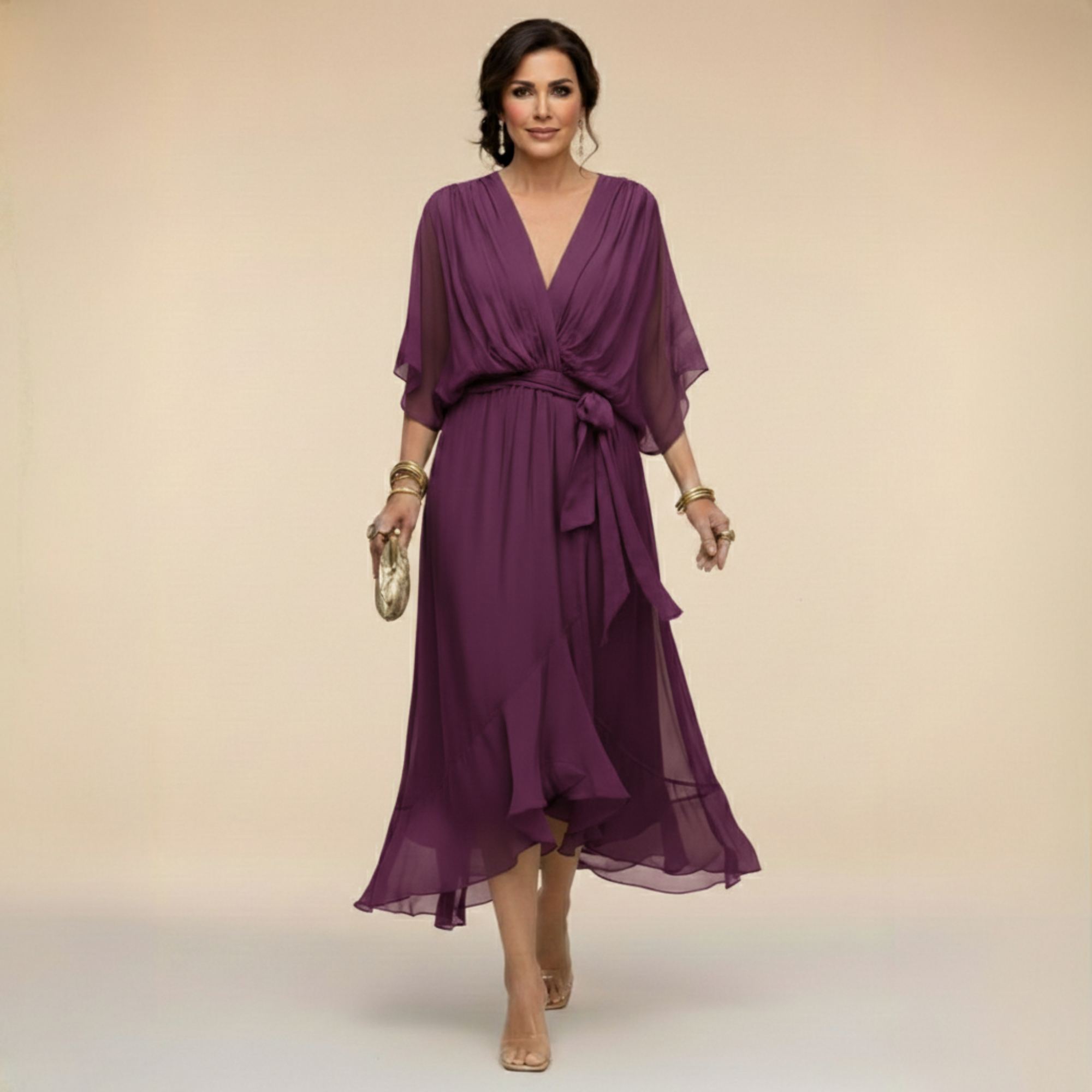 Regina | Kleid aus chiffon mit scollo mit V