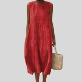 Flowing Linen Dress with Hole Pattern