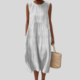 Light Gray Linen Dress with Wrinkle Effect