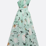 Amelie | Maxikleid Chiffon mit Blumenmuster mit freien Schultern hellgrün