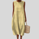 Yellow Linen Dress with Crinkle Effect