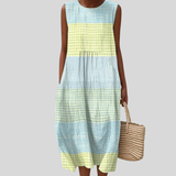 Pastel Colored Tiered Dress with Check Pattern