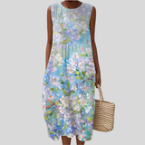 White Dress with Pastel-Colored Flowers