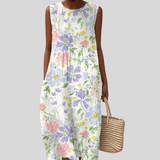 White Dress with Purple Wildflowers