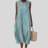 Mint Green Linen Dress with Hole Pattern