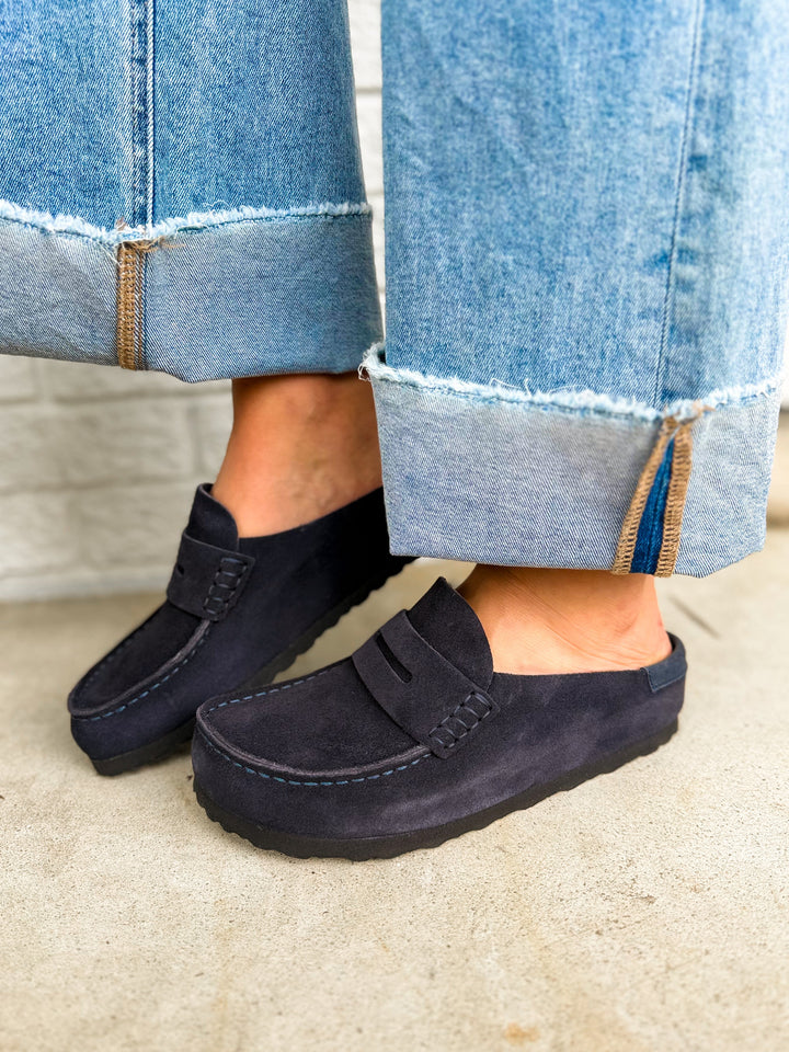 Birkenstock Naples Wrapped Suede Leather Clog - Midnight Navy