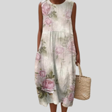 Cream-Colored Dress with Rose Design