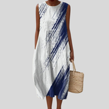 White-blue dress with brushstroke pattern