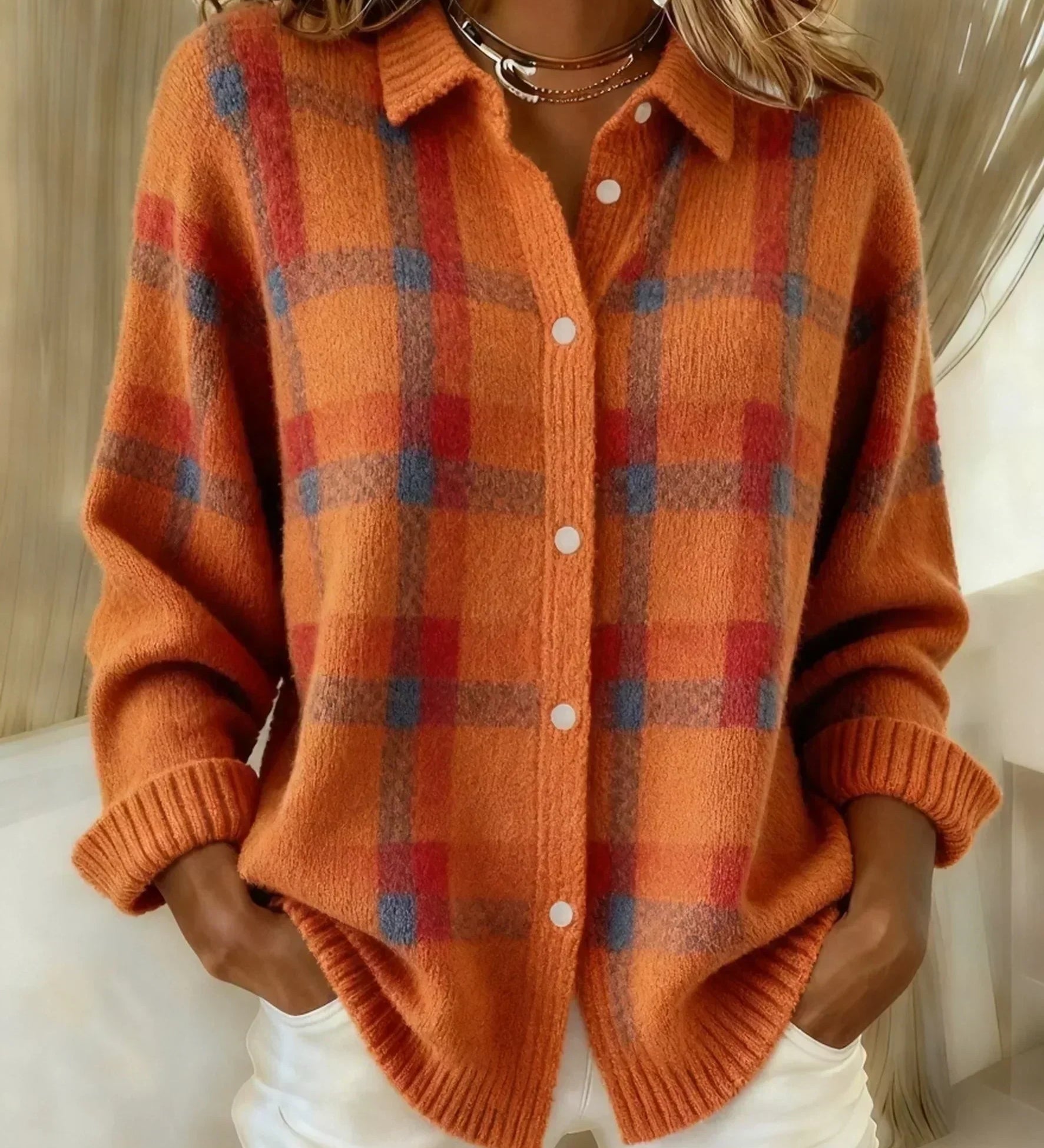 Anna - Retro-Strickpullover aus handgemachter Wolle mit Kontrast