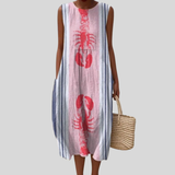 Pink Striped Dress with Lobster Motif