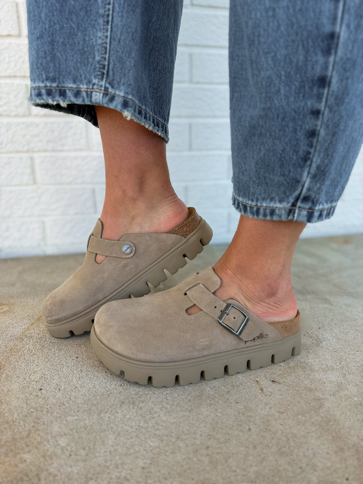 Birkenstock Boston Pap Chunky Suede Leather Clog - Taupe