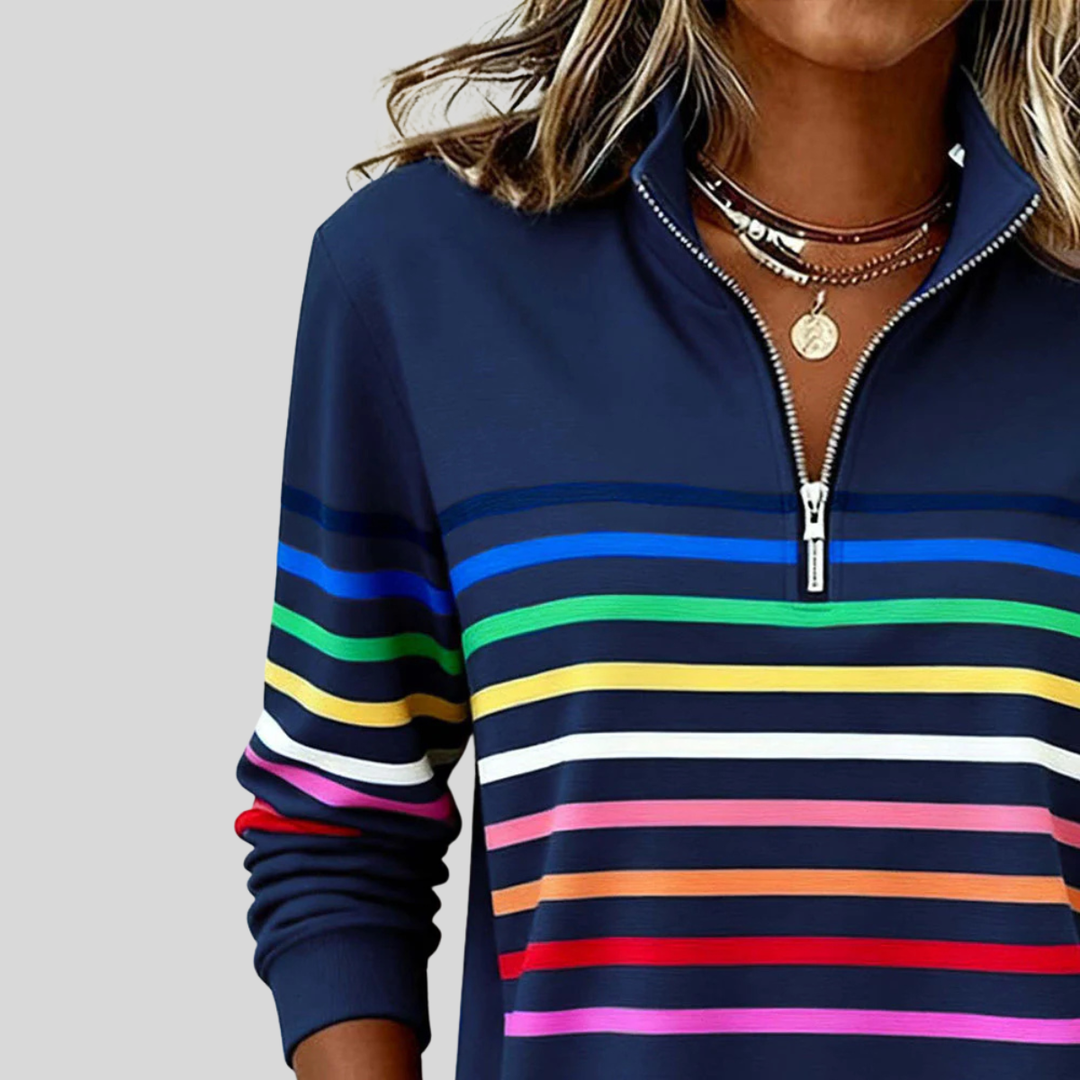 EMMA | Felpa da Donna a Righe con Zip a Quarto