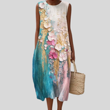 Turquoise-pink dress with 3D floral motif