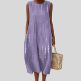 Lilac Linen Dress with Dots