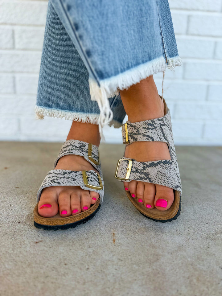 Birkenstock Arizona Printed Suede Leather Sandal - Snake Oyster