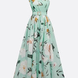 Amelie | Maxikleid Chiffon mit Blumenmuster mit freien Schultern hellgrün
