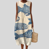 Beige Dress with Fish Motif