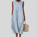 Light Blue Striped Patchwork Dress