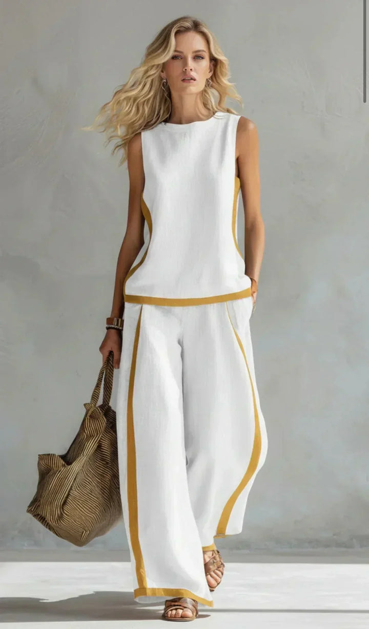 Ursula - Elegant and Casual Gilet and Trousers Set with Two-Tone Finishes