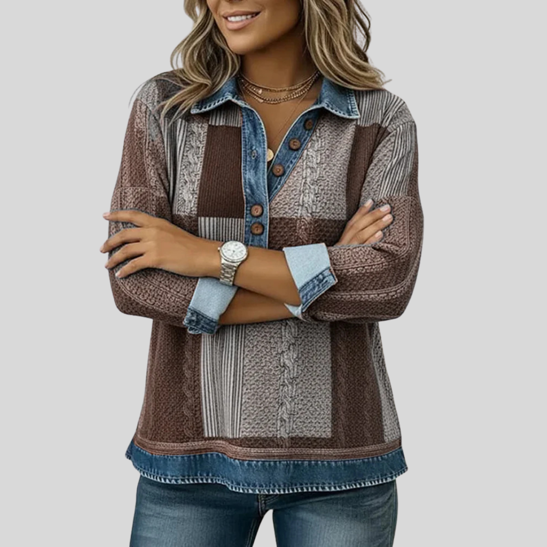 STELLA | Maglione Pullover Donna Colorblock con Bottoni Frontali