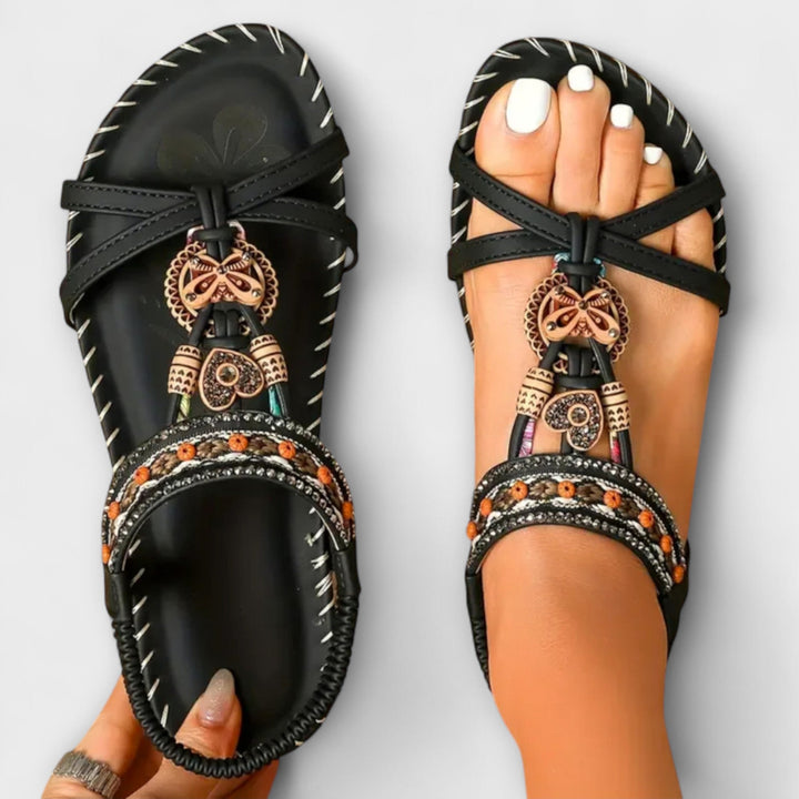 Walburga - Green Sandals with Decorative Buckle